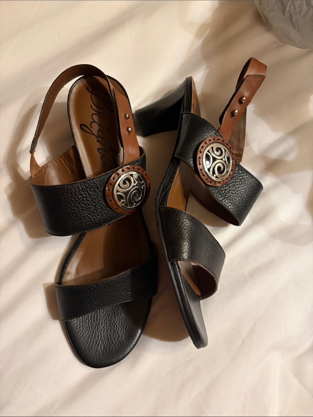Brighton Town Women’s Black and Brown Leather Slingback Sandals